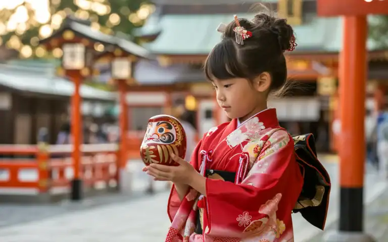 Photo of a young Japanese girl performing the Shichigosan