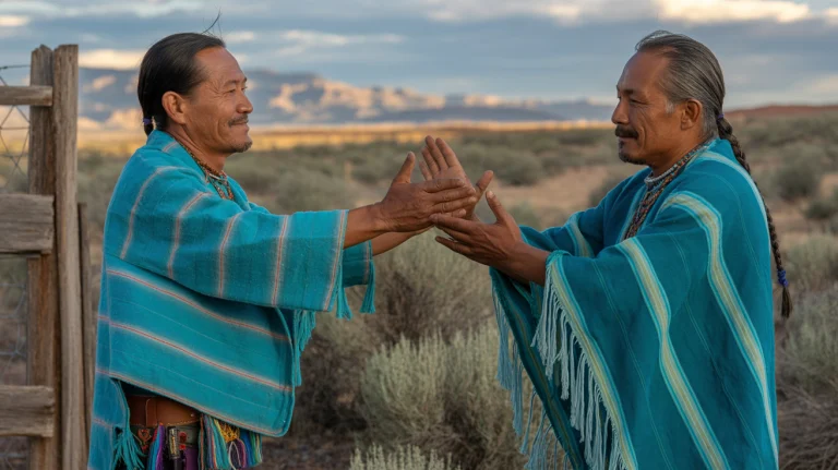 Two navajo men greeting